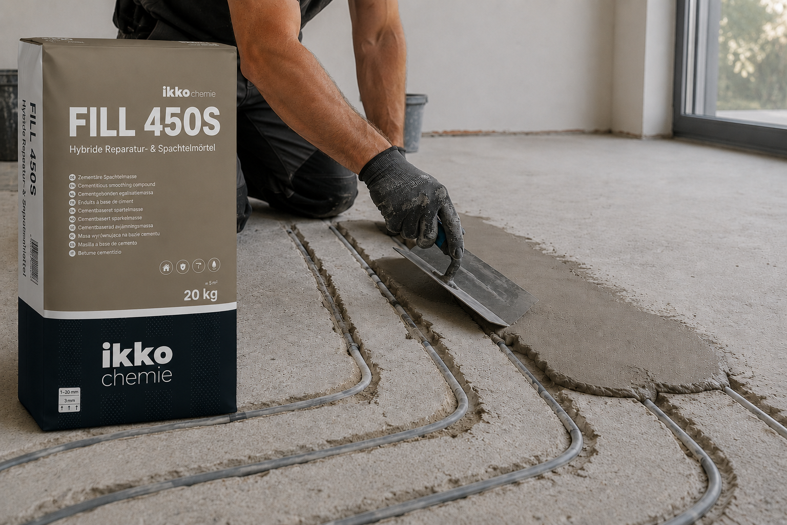 IKKO Fill 450S – Uitvlakmortel voor Vloerverwarmingssleuven 20 KG (0-50mm)